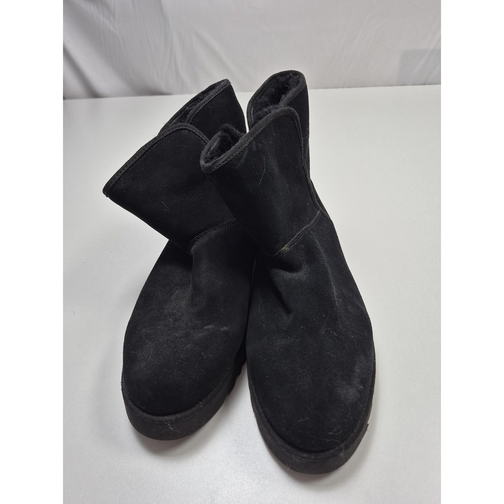 UGG Boots Womens Size 12 Black Suede Sheepskin Ankle Winter Warm 1125792